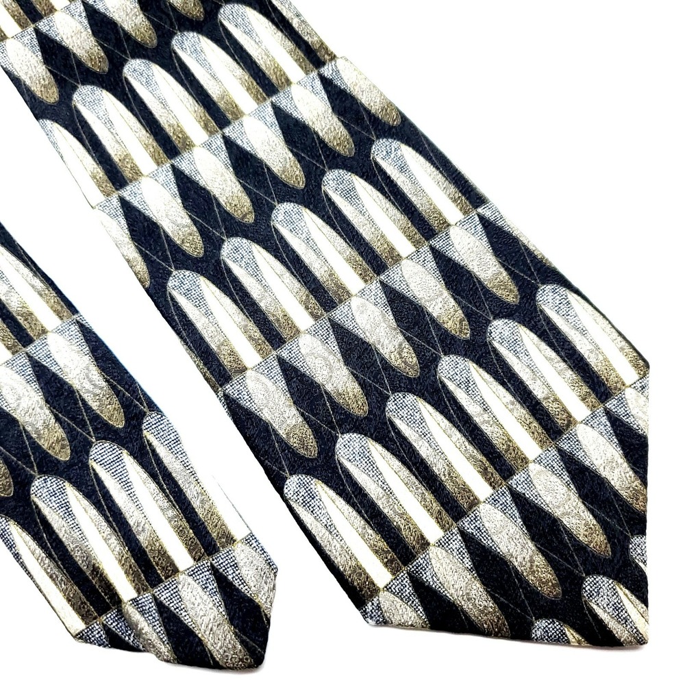Pierre Cardin Silk Tie Abstract Black Brown Print Wide